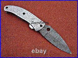 Custom Handmade Full Damascus Hand Engraved Steel Folding Collectible Knife
