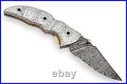 Custom Handmade Hand Forged Damascus Steel Hunting Folding Knife Pocket Knife