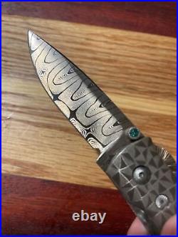 Custom Handmade Liner Lock Folding Art Knife Damascus MINT Unknown Maker