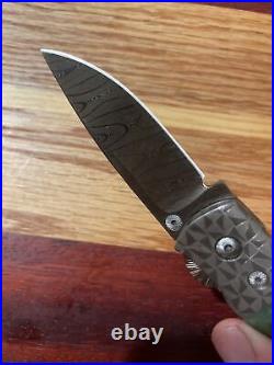 Custom Handmade Liner Lock Folding Art Knife Damascus MINT Unknown Maker