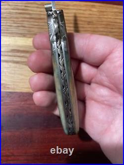 Custom Handmade Liner Lock Folding Art Knife Damascus MINT Unknown Maker