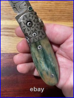 Custom Handmade Liner Lock Folding Art Knife Damascus MINT Unknown Maker