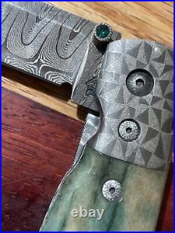 Custom Handmade Liner Lock Folding Art Knife Damascus MINT Unknown Maker