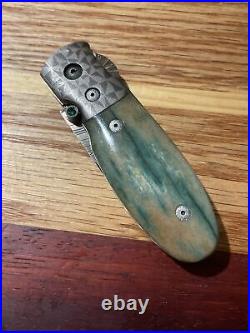 Custom Handmade Liner Lock Folding Art Knife Damascus MINT Unknown Maker