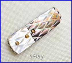 Custom Handmade Mini Folding Knife Color Damascus Carved Black White Pearl Scale