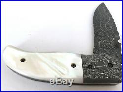 Custom Handmade Mother Of Pearl Damascus Assisted Folding Knife