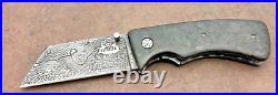 Custom, Handmade, US MADE, Damascus, Liner lock Knife. Carbon Handles. 1 of 1