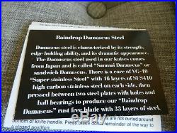 Custom Inlay Woolly Mammoth Raindrop Damascus Steel Blade Folding Pocket Knife