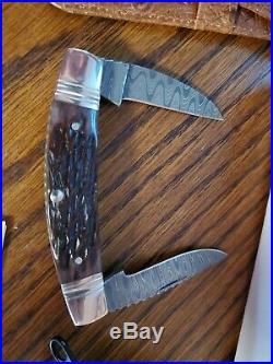 Custom Joe Kious Schrade Annual Damascus 2 Blade Folder Folding Knife NEW