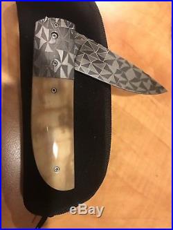 Custom John Etzler Mosaic Damascus Bone Folding Knife