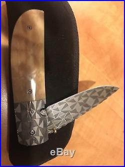 Custom John Etzler Mosaic Damascus Bone Folding Knife
