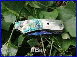 Custom Knife Folding Handmade by Bovi mosaic damascus steel Abalone Pearl Arts