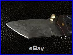 Custom Knife Folding Handmade by Lek Bovi Alabama Damascus Steel Titanium carved