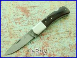 Custom Knife Maker Jim Lee Damascus Folding Lockback Pocket Knife Vintage Knives
