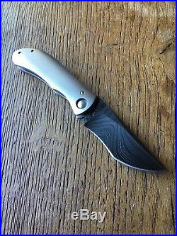 Custom Lozada Friction Folding Knife Black Damascus Orange Peel Titanium Bnib