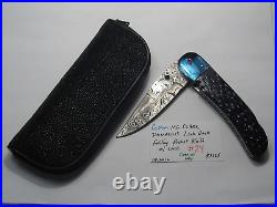 Custom M. G. CLARK DAMASCUS Lock Back Folding Pocket Knife with Case. #24