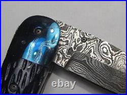 Custom M. G. CLARK DAMASCUS Lock Back Folding Pocket Knife with Case. #24