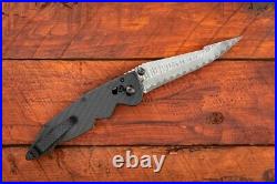 Custom Made Folding Knife Damascus 4.5 Harpoon Blade Carbon Scales