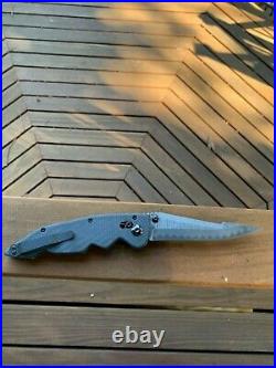 Custom Made Folding Knife Damascus 4.5 Harpoon Blade Carbon Scales