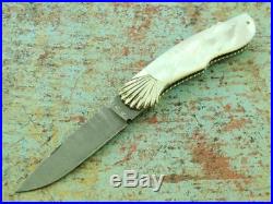 Custom Maker Ken Steigerwalt Pearl Damascus Folding Pocket Knife Vintage Knives