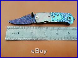 Custom Mini Folding Knife Mosaic Damascus Steel Abalone Black Pearl Arts Handle