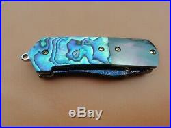 Custom Mini Folding Knife Mosaic Damascus Steel Abalone Black Pearl Arts Handle