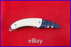 Custom Mini Folding Knife mosaic Damascus Steel cow bone titanium Arts Handle #1