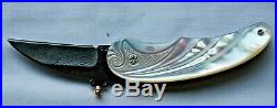 Custom One of a Kind J. Szilaski folding knife Damascus with Mother of Pearl