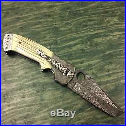 Custom Pat Crawford Kasper Folding Knife (damascus Tanto Blade)