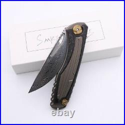 Custom Svarn II Folding Knife Damascus Blade Carbon Fiber + Bronze Titanium nife