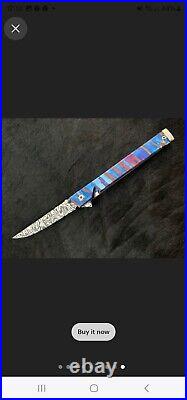 Custom Timascus MokuTi Folding Knife With Damascus Etched Blade