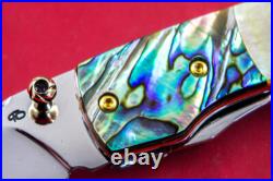 Custom Ts Handmade Folding Knife 440c Drop Point Yellow Pearl Abalone Amethyst