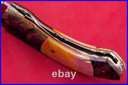 Custom Ts Handmade Folding Knife 440c Drop Point Yellow Pearl Abalone Amethyst