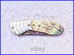Custom folding knife Damascus steel Stainless Black pearl carved Flower handle