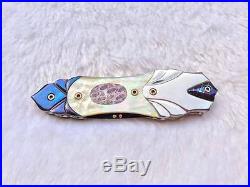 Custom folding knife Damascus steel Stainless gold pearl fossil coral mosaic art