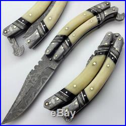 Custom hand made Damascus Steel Folding lock Back knife WithLeather Sheath