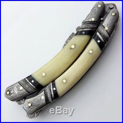 Custom hand made Damascus Steel Folding lock Back knife WithLeather Sheath
