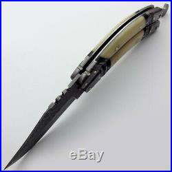 Custom hand made Damascus Steel Folding lock Back knife WithLeather Sheath