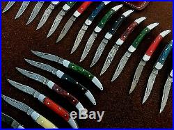 Custom hand made damascus steel mini folding knives lot of 20 (AMNA JAN)