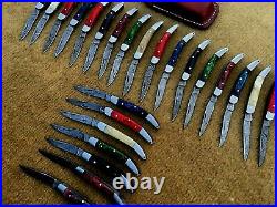 Custom hand made damascus steel mini folding knives lot of 25 (AMNA JAN)