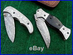 Custom handmade damascus steel folding knives liner lock lot of 2 (AMNA JAN)