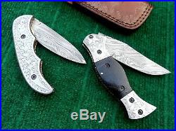 Custom handmade damascus steel folding knives liner lock lot of 2 (AMNA JAN)