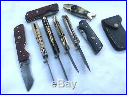 Custom handmade damascus steel liner lock folding knives lot of 8(AMNA JAN)