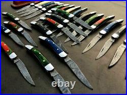 Custom handmade damascus steel mini folding knives lot of 25 (MOHIB JAN 3)
