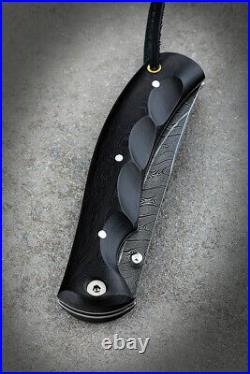 Custom handmade hand-forged folding knife Black caiman Damascus