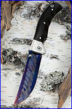 Custom handmade hand-forged folding knife Dragon Mosaic Damascus