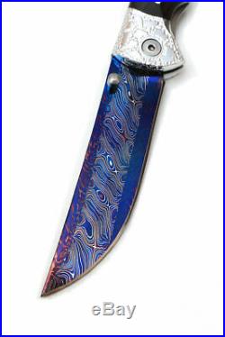 Custom handmade hand-forged folding knife Dragon Mosaic Damascus