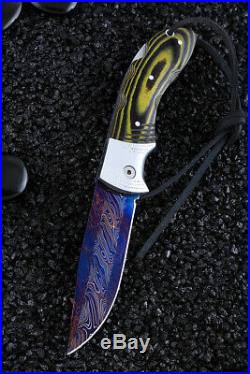Custom handmade hand-forged folding knife Jungle Mosaic Damascus