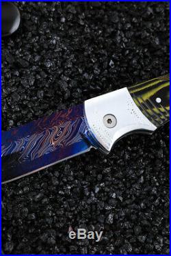 Custom handmade hand-forged folding knife Jungle Mosaic Damascus