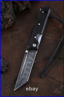 Custom handmade hand-forged folding knife Tanto Samurai Damascus